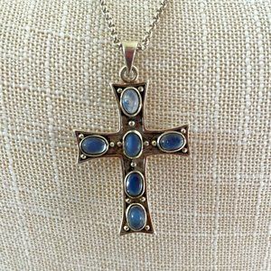 1.5" Cross with Moonstones on 15" .925 chain
